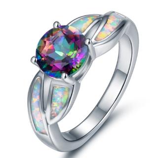 เครื่องประดับแหวน mystic rainbow topaz หินสีขาวโอปอล