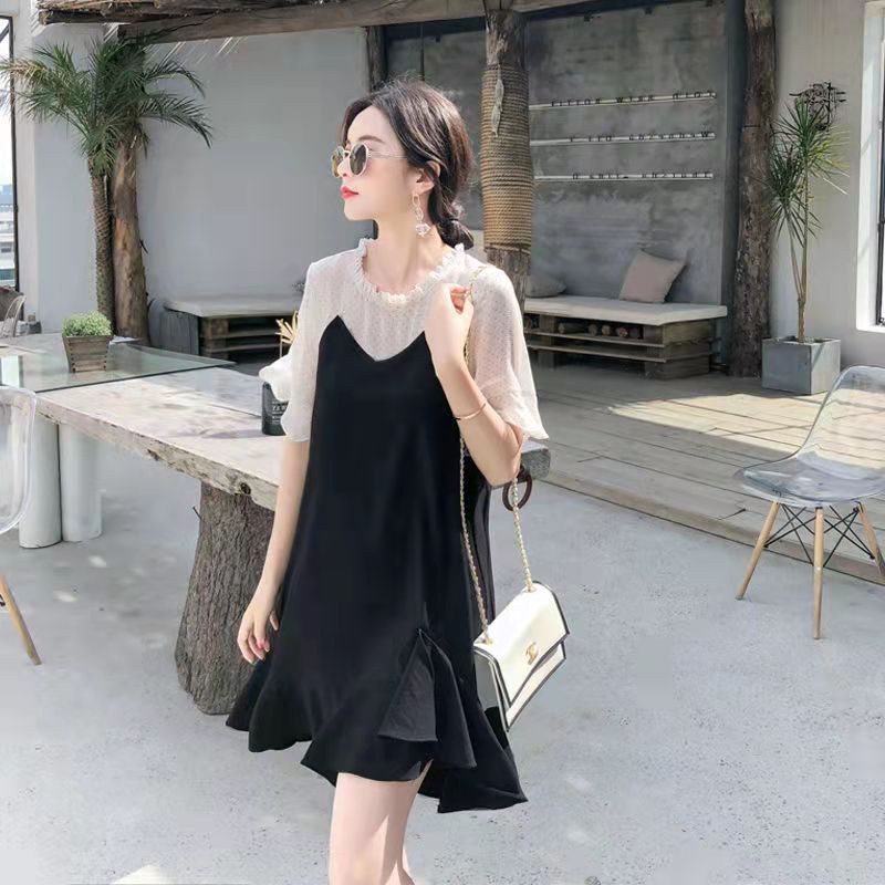 4XL เดรสไซส์ใหญ่,ชุดคลุมท้อง,100 กก,เดรสยาวปานกลาง,เสื้อผ้าสาวอ้วน,ชุดคลุมท้องแฟชั่นน่ารัก