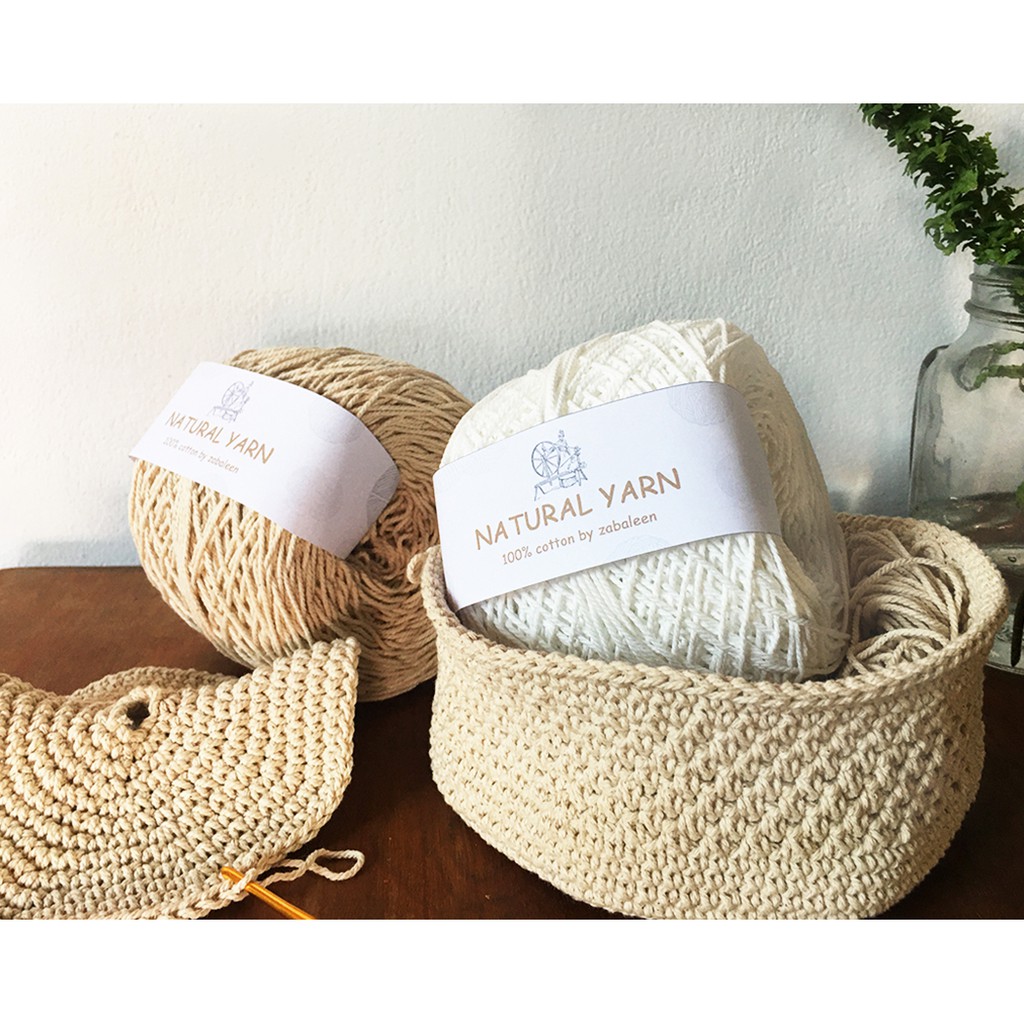 knit-เส้นฝ้าย ( แพ็ค 6 ม้วน ) ถักโครเชต์ cotton yarn ธรรมชาติ