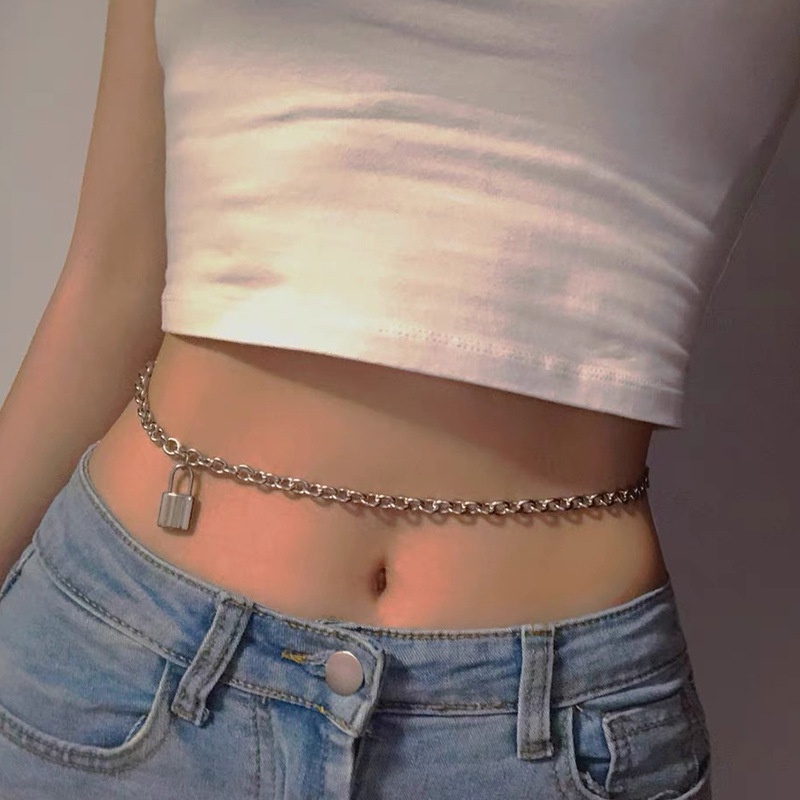 European and American Style Ins Fashion Titanium Steel Lock Pendant Waist Chain Adjustable Hot Girl 