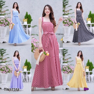 TW17351 Maxi Dress แม็กซี่เดรส แขนกุด ผ้าไหมอิตาลี่ลายสก็อต