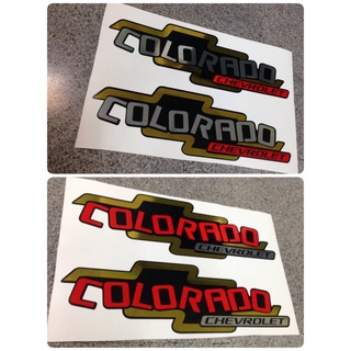 สติ๊กเกอร์ งานตัดคอม ฟอยเงิน ฟอยทอง COLORADO CHEVROLET สีแดงสะท้อนแสง sticker ติดรถ แต่งรถ เชฟโรเลท โคโลราโด้ สติกเกอร์