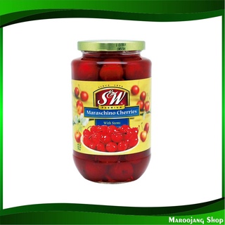 เชอร์รี่ในน้ำเชื่อม แบบมีก้าน 26.5 ออนซ์ เอสแอนด์ดับบลิว SW Maraschino Cherries In Syrup With Stem เชอร์รี่ เชอร์รี