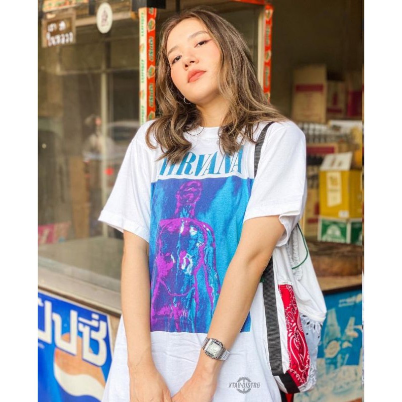 เสื้อยืด NIRVANA WHITE - SLIVER / เสื้อยืด Nirvana / เสื้อยืดผู้ชายและผู้หญิง / เสื้อยืดวง / เสื้อยื
