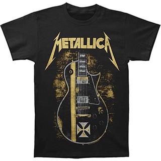 เสื้อยืดผ้าฝ้ายพรีเมี่ยม เสื้อยืด พิมพ์ลาย Hetfield Iron Cross Guitar สีดํา สําหรับผู้ชาย และผู้ใหญ่