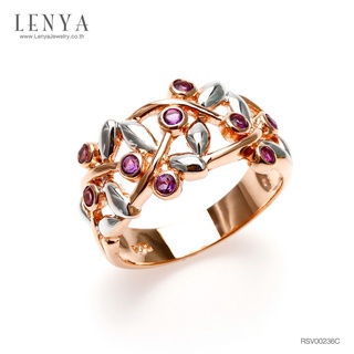 Lenya Jewelry แหวน LenYa ประดับพลอยอะเมทิสต์ (Amethyst) โดดเด่นด้วยเทคนิคพิเศษ ด้วยการชุบทองคำขาวที่ใบไม้ (Pink Gold)