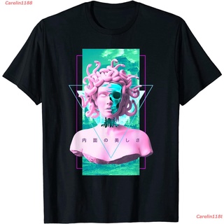 ผ้าฝ้ายคอกลม2021 Vaporwave Medusa Statue Xray Skull Aesthetic Art Retro 1980s T-Shirt เสื้อยืด ดพิมพ์ลาย ดผ้าเด้ง คอกลม