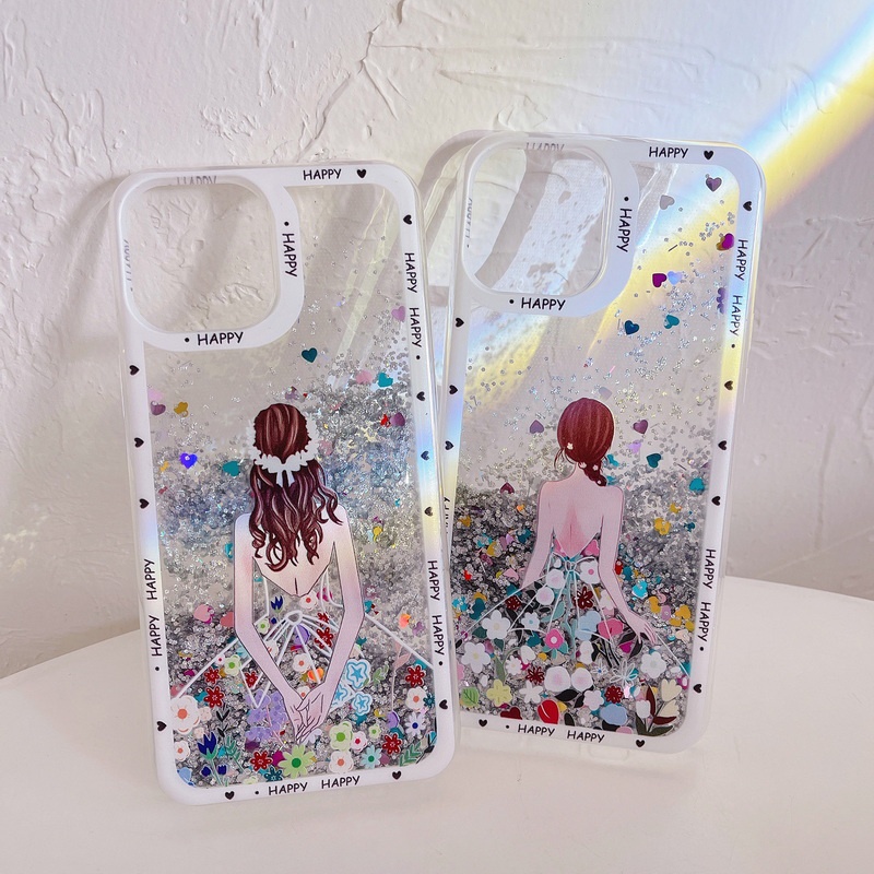Girly Liquid Quicksand เคสกันกระแทกสําหรับ iPhone 15 Pro Max 14 Pro 13 12 11 Pro XR Cover
