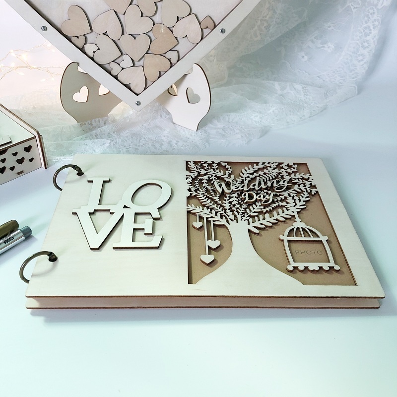 Wedding Guest Book Memorial Book Drop Top Frame Sign Book Wooden Hearts ...