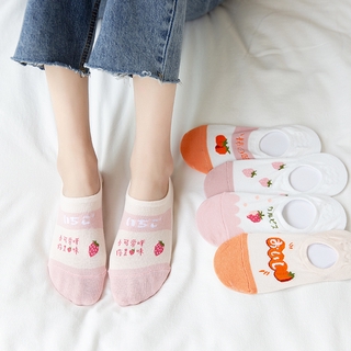 3 Pairs Cartoon Fruit Printed No Show Socks Cotton Women Summer Girls Korean Thin Fashion Female Boat Socks Non Slip Invisible Socks