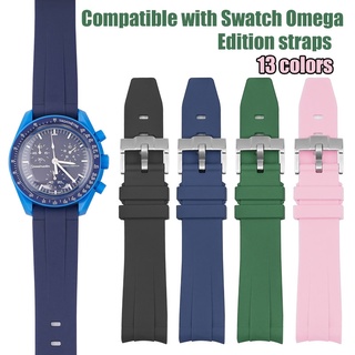 สายนาฬิกาข้อมือ สายยางซิลิโคน TPU แบบโค้ง หัวเข็มขัดสเตนเลส 20 มม. สําหรับ Omega Moon Swatch