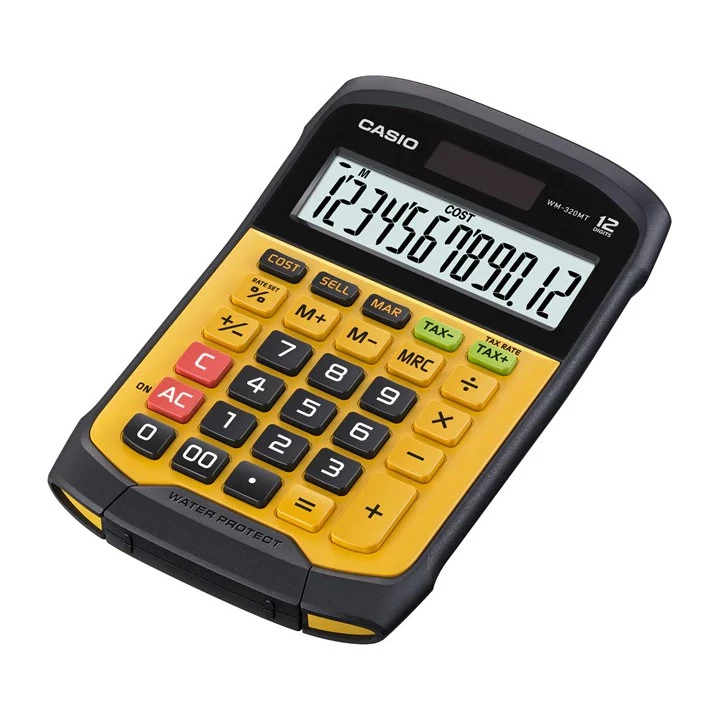 Casio Calculator เครื่องคิดเลข คาสิโอ รุ่น WM-320MT แบบกันน้ำ 12 หลัก สีเหลือง