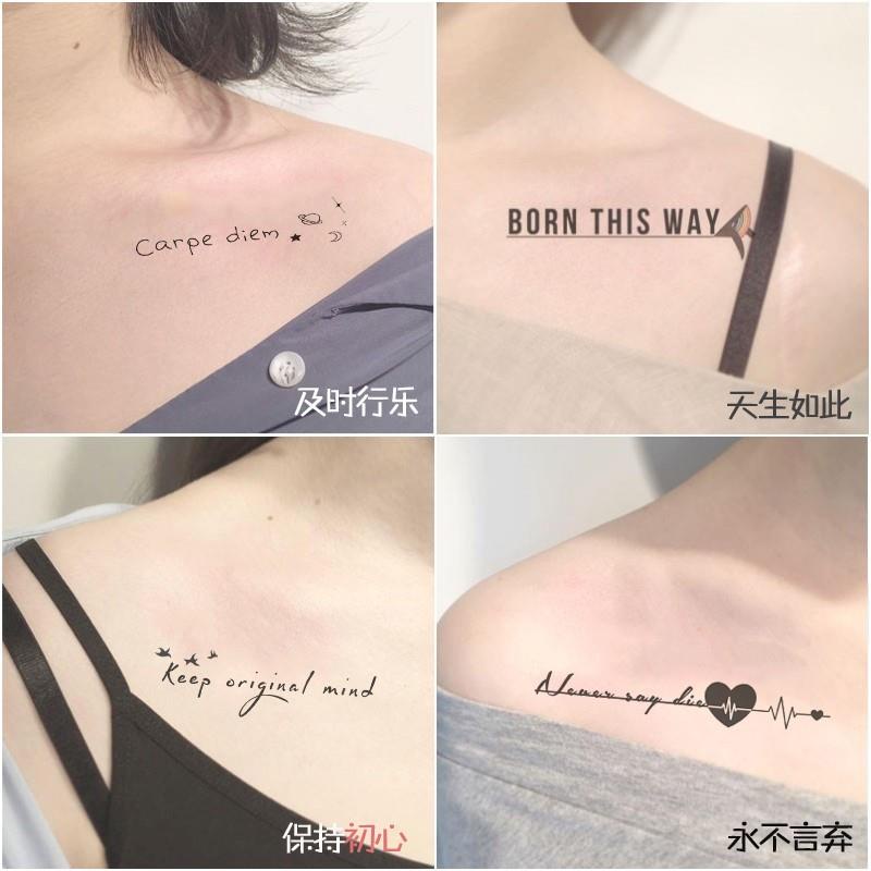 Tattoo Stickersสติกเกอร์รอยสักสมุนไพรตัวอักษรภาษาอังกฤษหญิงกระดูกไหปลาร้าหน้าอกกันน้ำยาวนานจำลองแขนครึ่งน้ำผลไม้ถาวรInsล  | Shopee Thailand