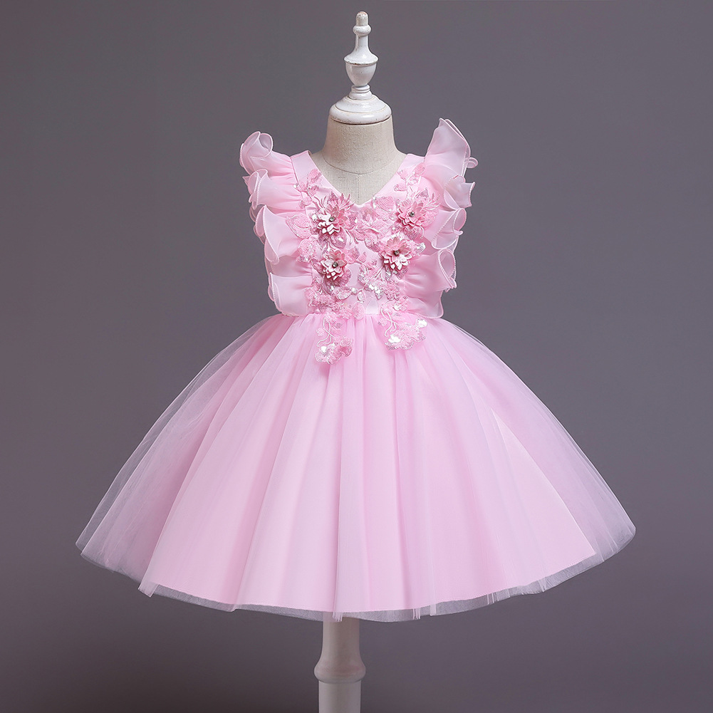 Beauty Flower Dresses for Girls Wedding Dress Children Summer Party Tutu Gown Kid Girl Layer Princess Sling Evening Casual Dress main image 0