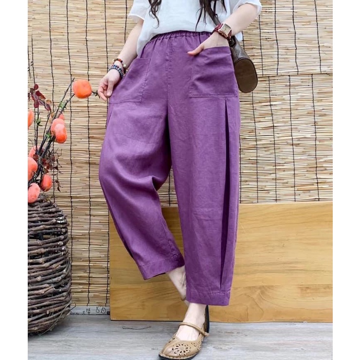กางเกงผ้าฝ้าย ขายาว สาวไซส์ใหญ่ หญิง-ชาย ผ้าพื้นเมือง สีพื้น เอว 2xl-6xl ยืดถึงเอว 54 นิ้ว