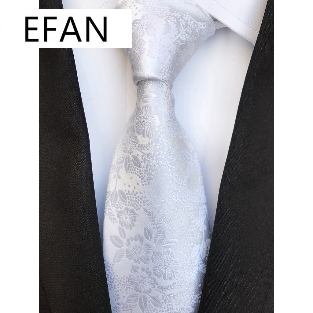 งานแต่งงานคลาสสิกสีขาวดอกไม้ JACQUARD WOVEN ผ้าไหมเนคไทคอผู้ชายเนคไท