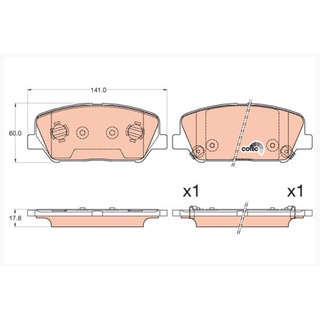 ผ้าดิสเบรคหน้า HYUNDAI i30 2011- VELOSTER 2012- KIA CERATO 2014- GDB3582 TRW