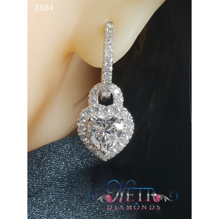 ต่างหูเพชรรูปหัวใจข้างละ 2 กะรัต เพชรเลียนแบบเพชรแท้ ทำจาก เพชร CZ, Cubic Zirconia เพชรโคลนนิ่ง ล้อมเพชร ทำจากเพชร CZ