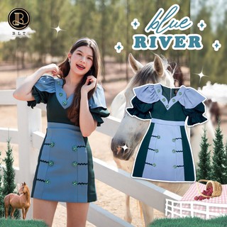 BLT BRAND การันตีเสื้อผ้าแบรนด์แท้ มินิเดรสสีเขียวฟ้า BLUE RIVER เหลือ Size Xs