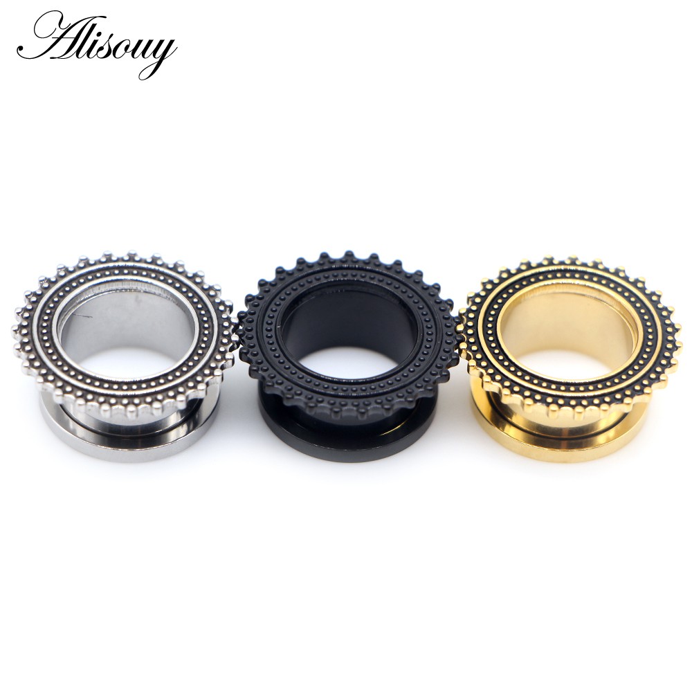Alisouy 2 ชิ้น 316 ลิตร สเตนเลส ปลั๊กอุโมงค์ และรู สกรู ขยาย ต่างหู เกจวัด เครื่องประดับร่างกาย เจาะ