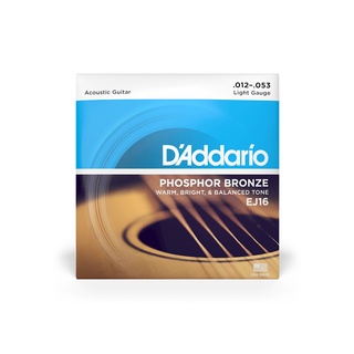 สายกีตาร์โปร่ง เบอร์ 12 D’Addario EJ16 Phosphor Bronze Light 012-053