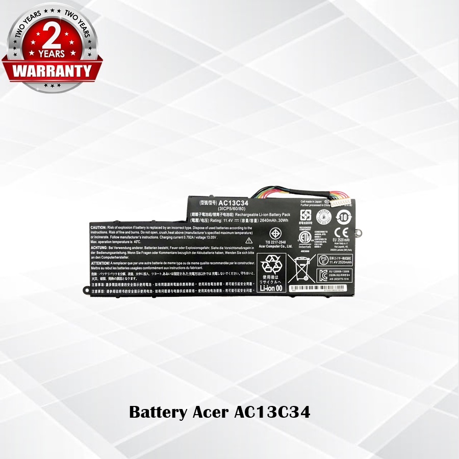 Battery Acer AC13C34 / แบตเตอรี่โน๊ตบุ๊ค รุ่น V5-122P V5-132 V5-132P E3-111 E3-112 ES1 ES1-111 (OEM) *รับประกัน 2 ปี*