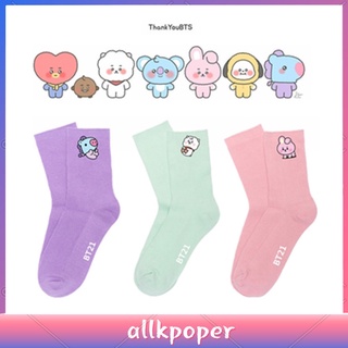 Kpop Bt21 Bts ถุงเท้ายาวพิมพ์ลายสีลูกกวาดน่ารัก