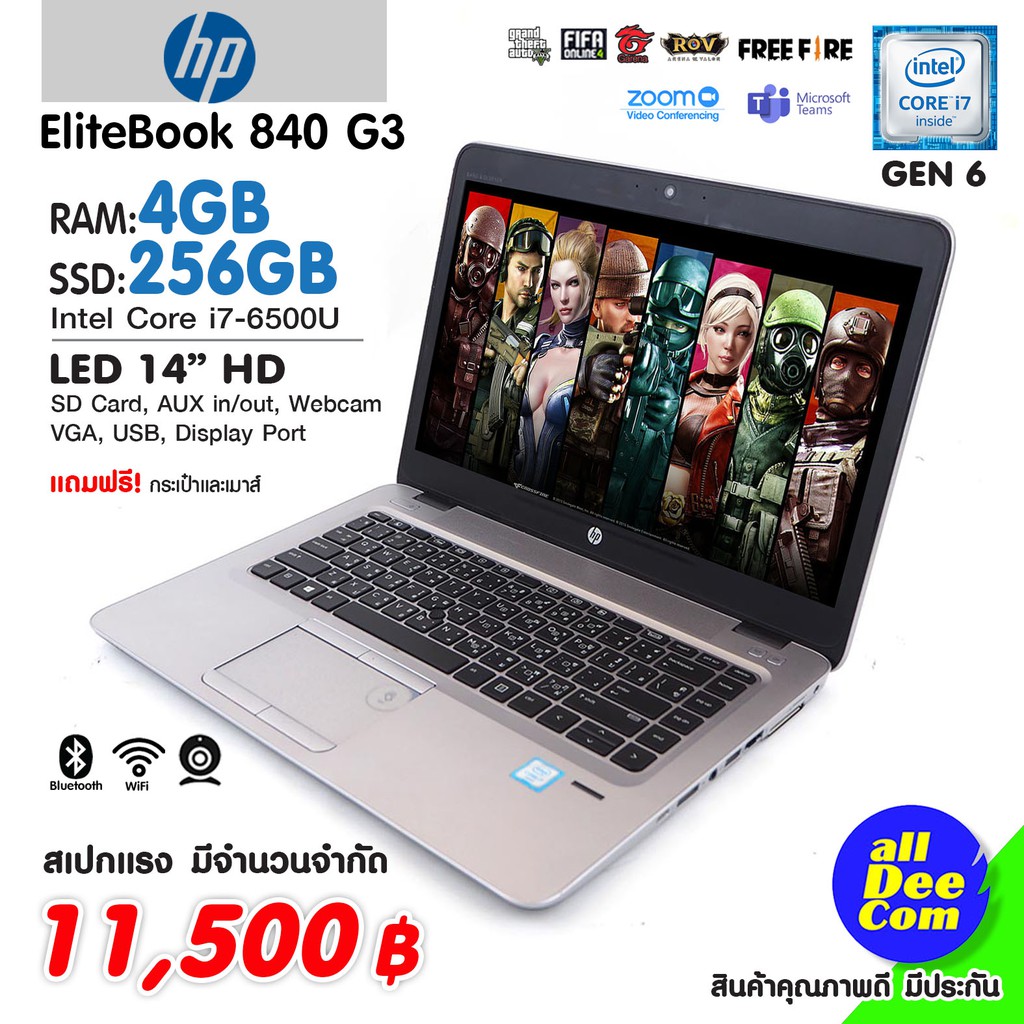 โน๊ตบุ๊ค HP EliteBook 840 G1-Core i7 Gen 6 /RAM 4GB /SSD 256GB /WiFi /Bluetooth /Webcam /สเปกแรง สภาพสวย By AllDeecom