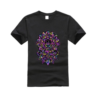 [S-5XL] เสื้อยืดผ้าฝ้าย พิมพ์ลาย Mandala Eye Of God 80s ทรงเรขาคณิต สไตล์สตรีท คลาสสิก สีขาว สําหรับผู้ชาย