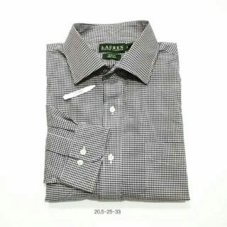 เสื้อเชิ้ต​ Ralph Lauren slim Fit เชิ้ตลายตารางเล็ก ขาวดำ