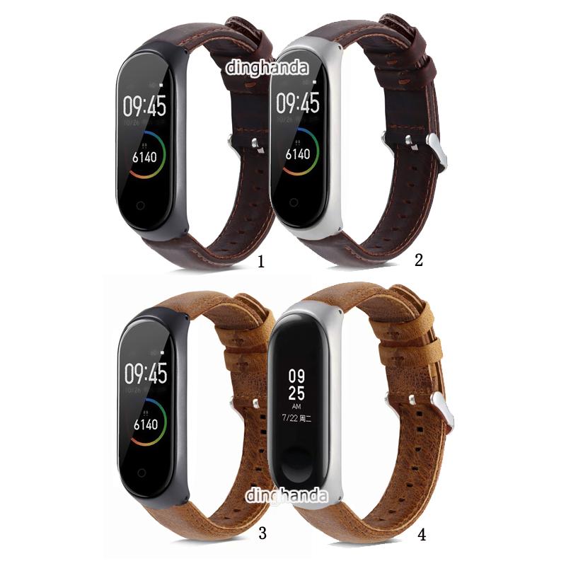 สายหนังแท้สำหรับ Xiaomi Mi Band 3 4 Miband 4 3 5