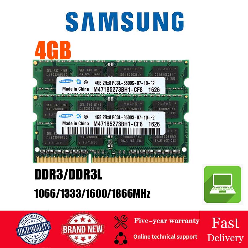 【พร้อมส่ง】หน่วยความจําโน้ตบุ๊ก Samsung 4GB RAM DDR3 DDR3L SODIMM 1066 1333 1666 1866MHz 204Pin 1.35V 1.5V RAM PC3-8500 10600 12800 14900 RAM สําหรับแล็ปท็อป