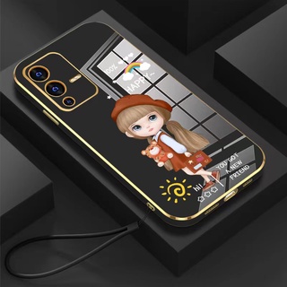 เคสแบบอ่อน Samsung J7 Prime J6P J4P J4+ A10 J2 Prime J5 Prime J4 Prime J6+ J6P 2018 M32 4G A32 5G A42 5G M62 F62 ขอบตรง 90° ชุบไฟฟ้า การ์ตูนหมวกแดง สาว กล้องถ่ายรูป