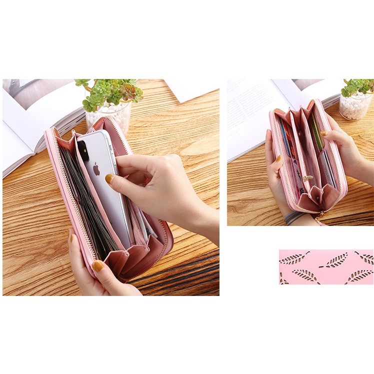 กระเป๋าสตางค์ใบยาว หนัง PU สกรีนลายใบไม้สีทอง FOREVER รูปที่ 8
