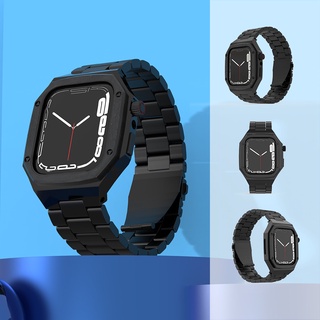 สายนาฬิกาข้อมือ สเตนเลส 44 มม. พร้อมฝาครอบป้องกัน สําหรับ Ap Watch 7 45 มม. iWatch 6 SE 5 4