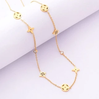 เครื่องประดับสร้อยคอโลหะไทเทเนียมจี้ใบโคลเวอร์สี่ใบโคลเวอร์สไตล์เกาหลี
