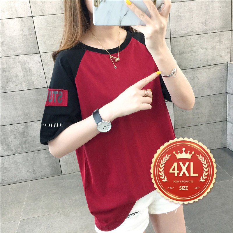 Bbigsize 🧁ไซส์ใหญ่เสื้อยืดแขนสองสีสวยใสสไตล์วัยรุ่น ผ้านิ่ม ใส่สบาย