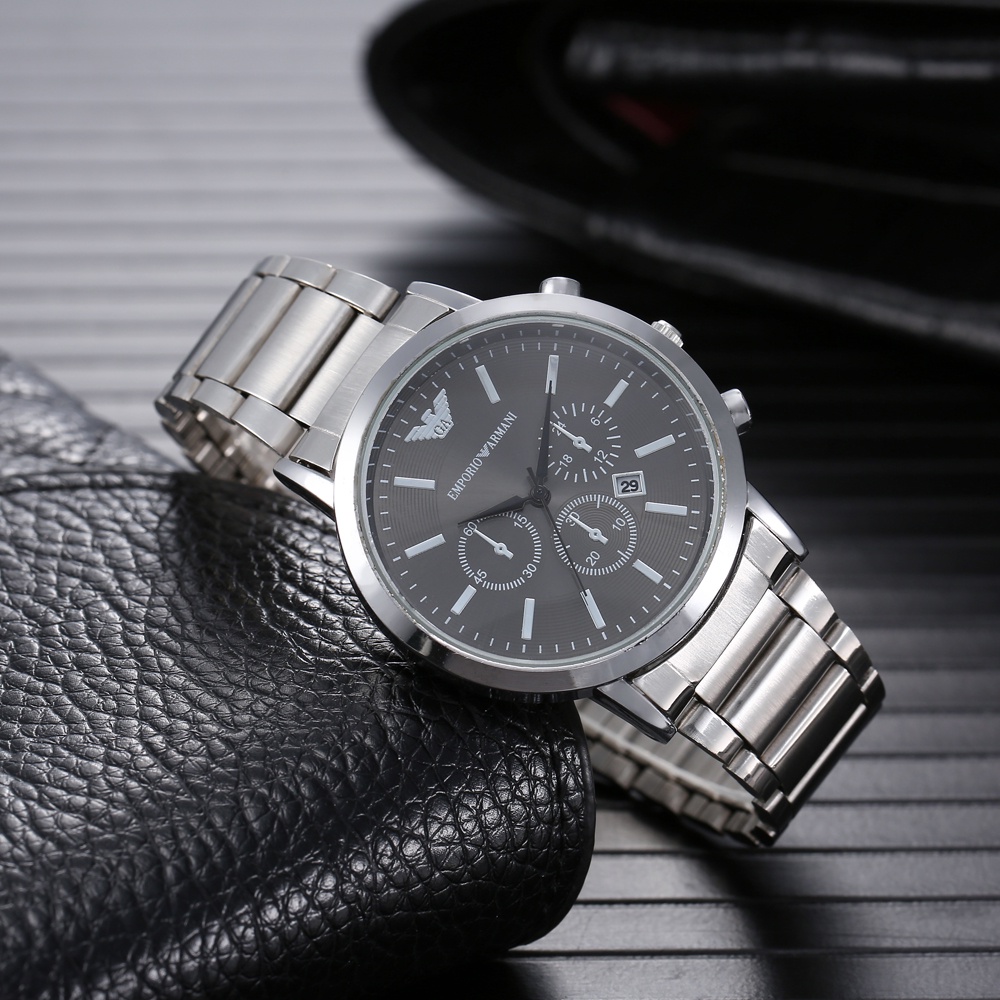 Emporio ArMani นาฬิกาข้อมือควอตซ์แฟชั่น สายแสตนเลส หน้าปัดขนาดใหญ่ สไตล์นักธุรกิจ เรียบง่าย สําหรับผ