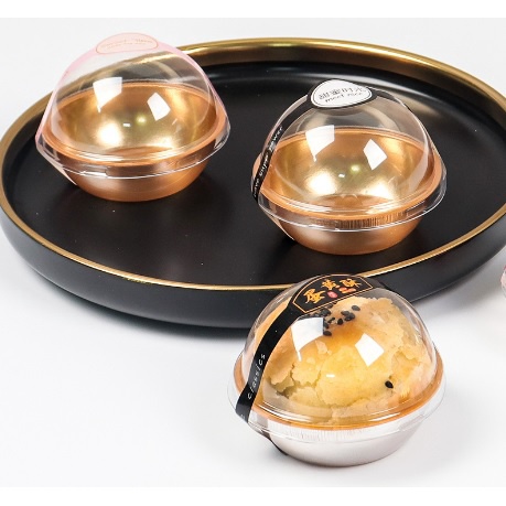 กล่องใส่ขนมเปี๊ยะทรงโดมถาดทอง W70 , W80 (50ชุด)