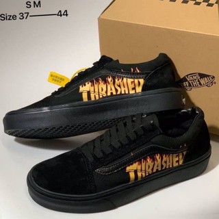 รองเท้าผ้าใบ Vans Old Skool-ตาราง Thrasher ขาว แบบผูกเชือก มีไซส์ 36-45 [ส่งไว EMS]