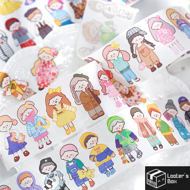 [CLEARANCE] Chibi สาวน่ารักตัวละครคอสเพลย์ Kawaii Washi เทปสติกเกอร์ม้วนสําหรับ Journal Planner ตกแต