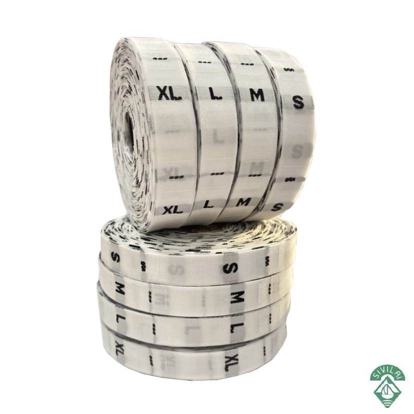 ป้ายไชร์  ป้ายทอพื้นขาว FF  S M L XL 2XL 3XL 4XL    1 ม้วน37โหล (พร้อมส่ง)