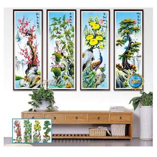 ภาพวาดปักล้ําค่าสี่อัน ตุง Cuc Truc Mai Size: 136x90cm