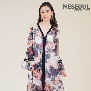 MESEOUL - เดรสยาวซีทรูคอวีสกรีนลายดอกไม้