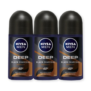 ✨ขายดี✨ นีเวีย เมน ดีพ บราวน์ โรลออน ขนาด 50 มล. แพ็ค 3 ขวด Nivea Men Deep Brown Roll-on 50 ml x 3