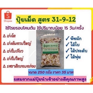 ปุ๋ยเม็ดสูตร 31-9-12 ไนโตรเจนสูงพิเศษ ขนาด 200กรัม สำหรับผัก ไม้ใบ ไม้ประดับ ไม้พุ่ม เร่งใบ เร่งเขียว เร่งต้น เร่งโต