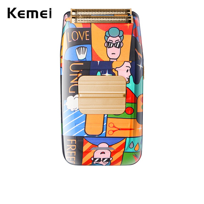 Kemei มีดโกนหนวดไฟฟ้า ไทเทเนียมฟอยล์คู่ มืออาชีพ เครื่องมือตกแต่งตัดผม ลูกสูบ ผู้ชาย มีดโกน สุ่มลายกราฟฟิตี