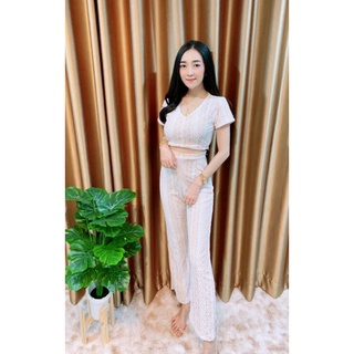 Set2ลูกไม้เสื้อ+ กางเกงขายาวทรงสวยมาก