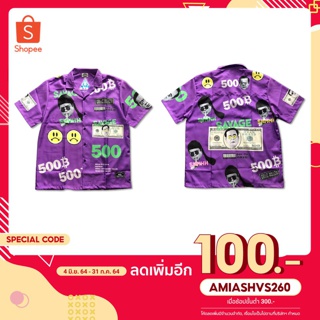 [ลดทันที100฿ใส่โค้ดAMIASHVS260]เสื้อเชิ้ตพิมพ์ลาย เสื้อเชิ้ตแนวสตรีท เสื้อoversize