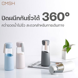 TKK-cmsh ขวดน้ำแก้วทรงกระบอก 400ml ขวดแก้วพกพาเพิ่มความหนาไม่แตกง่าย Glass Water Bottle